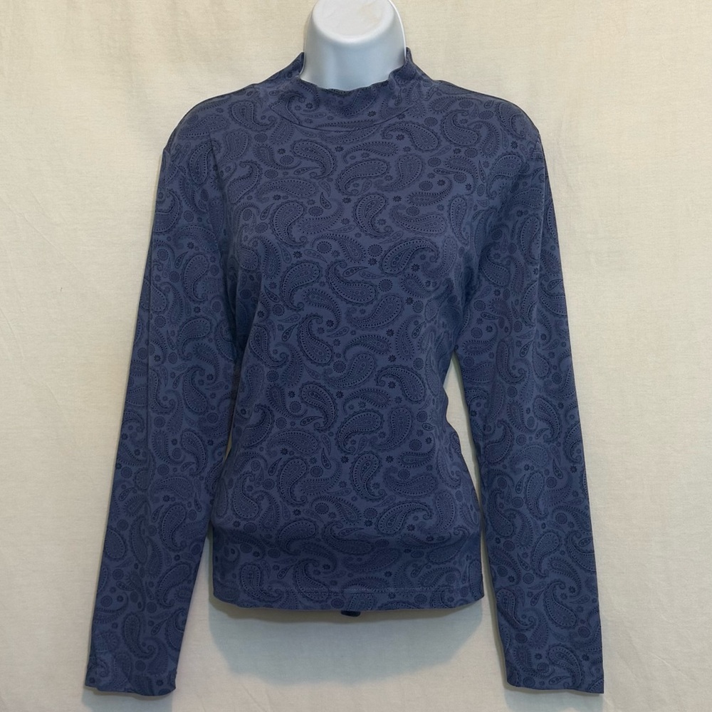 G-82‎ Kim Rogers Purple Paisley Mock Turtleneck Long Sleeve Pullover Blouse